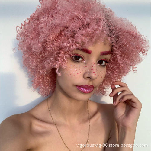 Vigorous Synthetic Wigs Short Afro Kinky Curly Ombre Pink Hair for Black Women Natural Heat Resistant Hair 10 inches Wig
